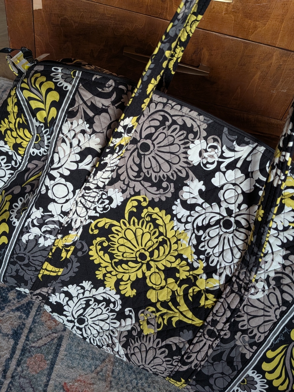 Vera Bradley Black, Yellow & Gray Floral Quilted Travel Tote